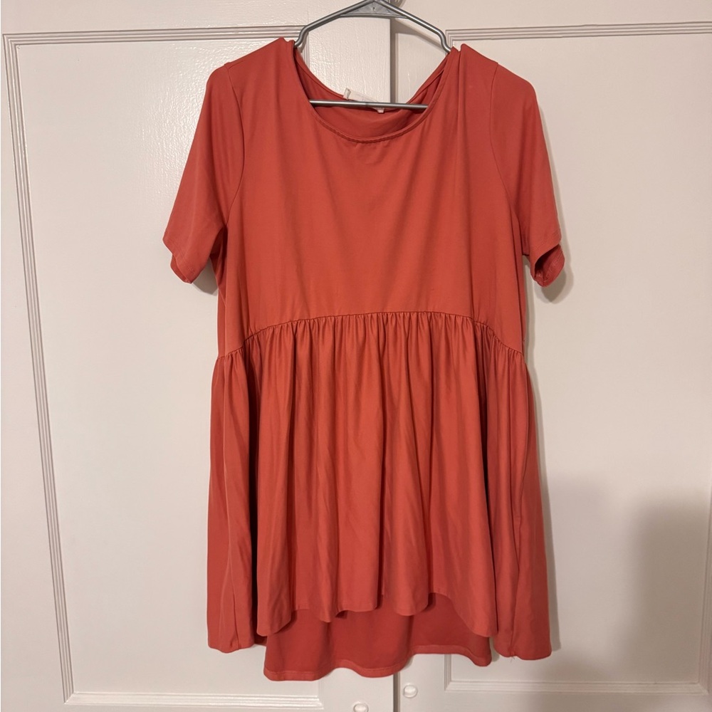 Zenana Terracotta Short Sleeve Babydoll Tunic